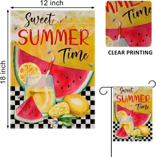 Home Decorative Sweet Summer Time Garden Flag, Buffalo Plaid Check Lemon House Y