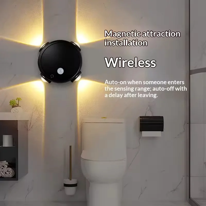 Smart Motion Sensor Wall Lamp 4 Head RGB Gradient Night Light Magnetic USB Charging Modern Corridor Ambient Lighting