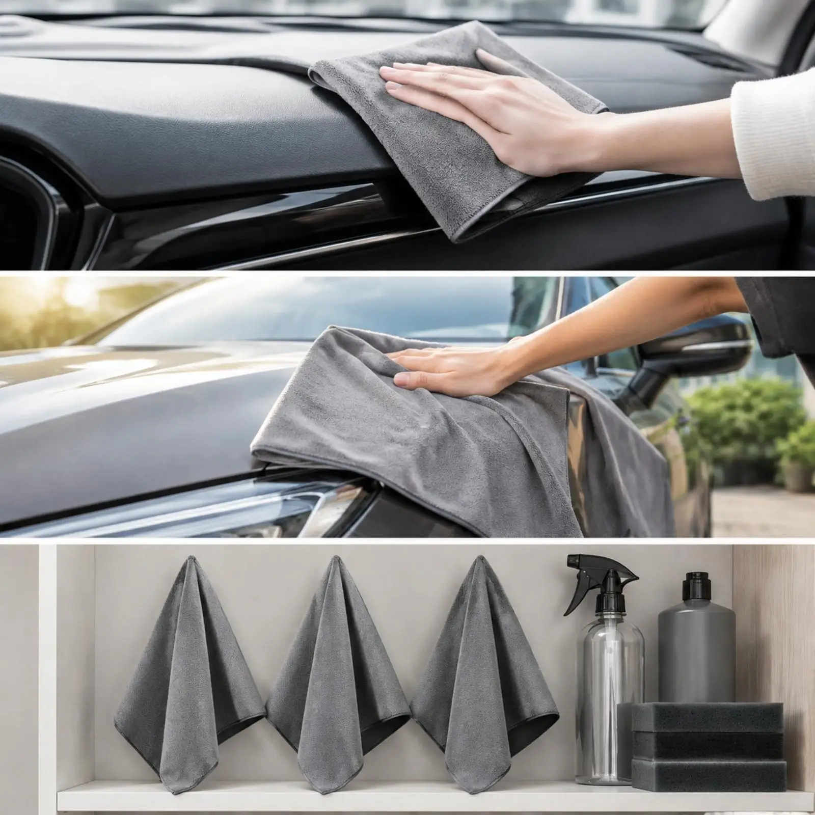 3 Pieces Automotive Microfiber Cleaning Towel Non-Abrasive Suede and Coral Fleece Microfiber Towel Two-sidedSided Low-Lint