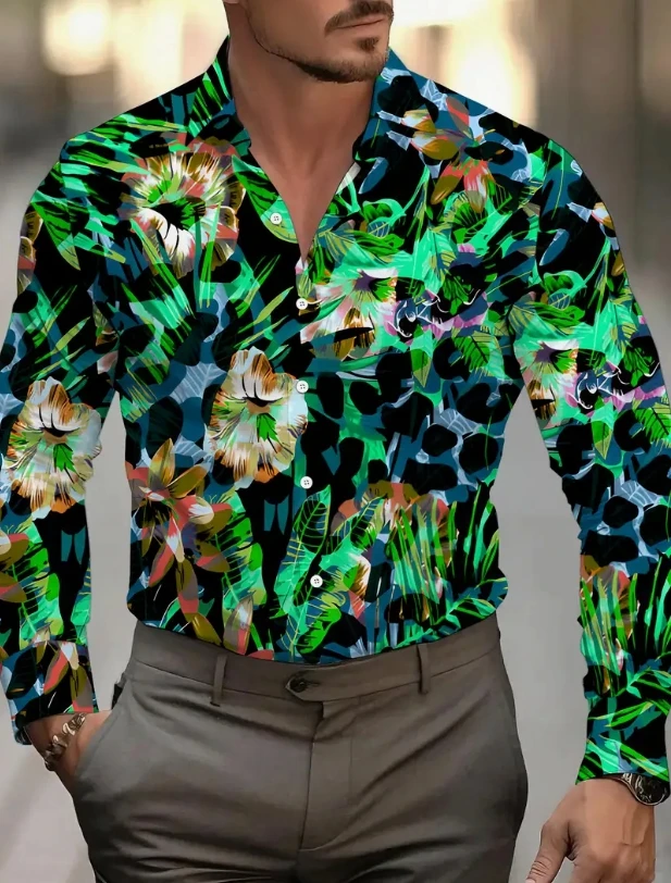 Men's Long Sleeve Plaid Shirt with Lapel Four-Way Stretch Party Workwear Print S-5XL Plus Size 2025