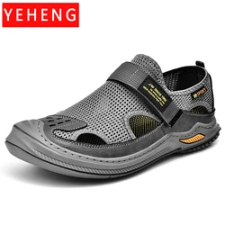 Men Sandals Breathable Shoe Leather Shoes Handmade Sandals Outdoor Men's Slippers Summer Casual Beach Hole Mesh British Style