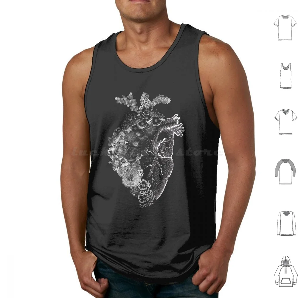 Flower Heart Spring Black And White Inverse By Tobe Fonseca Tank Tops Vest Sleeveless Black White Vintage Heart Spring