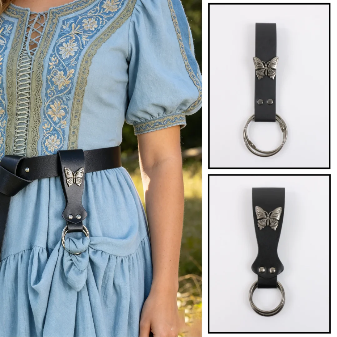 Medieval Black Waist Cincher with Butterfly Detail - Adjustable Dress Clip for Renaissance Events Belt