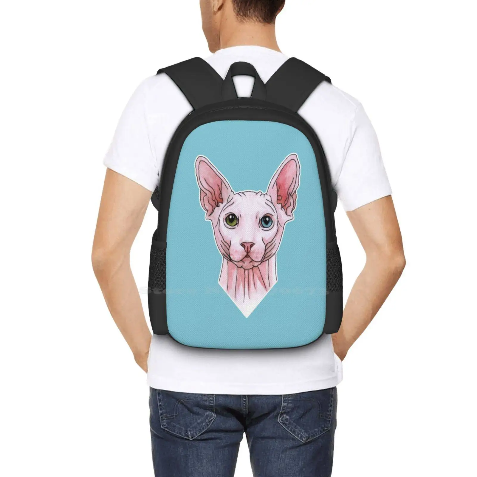 Sphynx Sphinx Cartable avec tête d'animal félin, sac à dos, peinture d'interconnexion, portrait de chat, sacs à la mode, offre spéciale