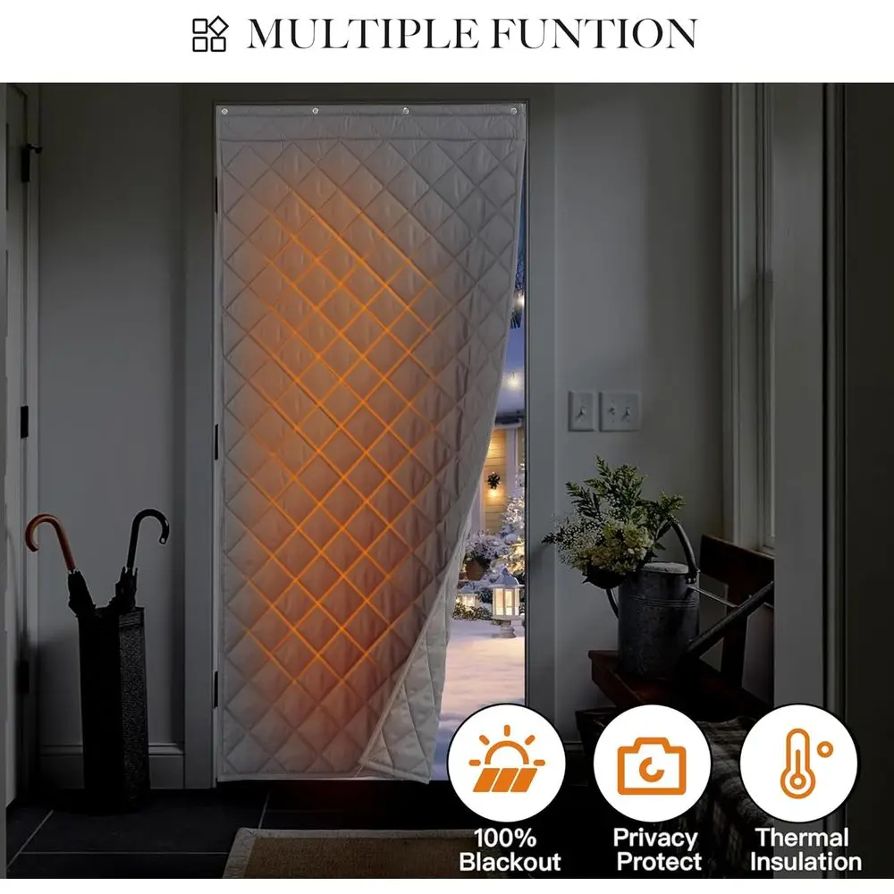 Winter Insulated Door Curtain - Grey, 36W x 86L, Oxford Cloth, Side Open, Windproof, Soundproof, Durable Divider