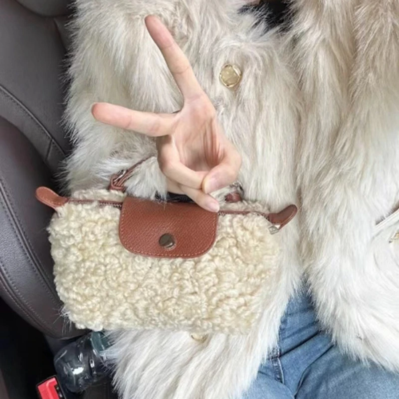 Lamb Bag Mini Handheld Hairy Bag for Women 2025 New Versatile One Shoulder Crossbody Dumpling Bag image 2