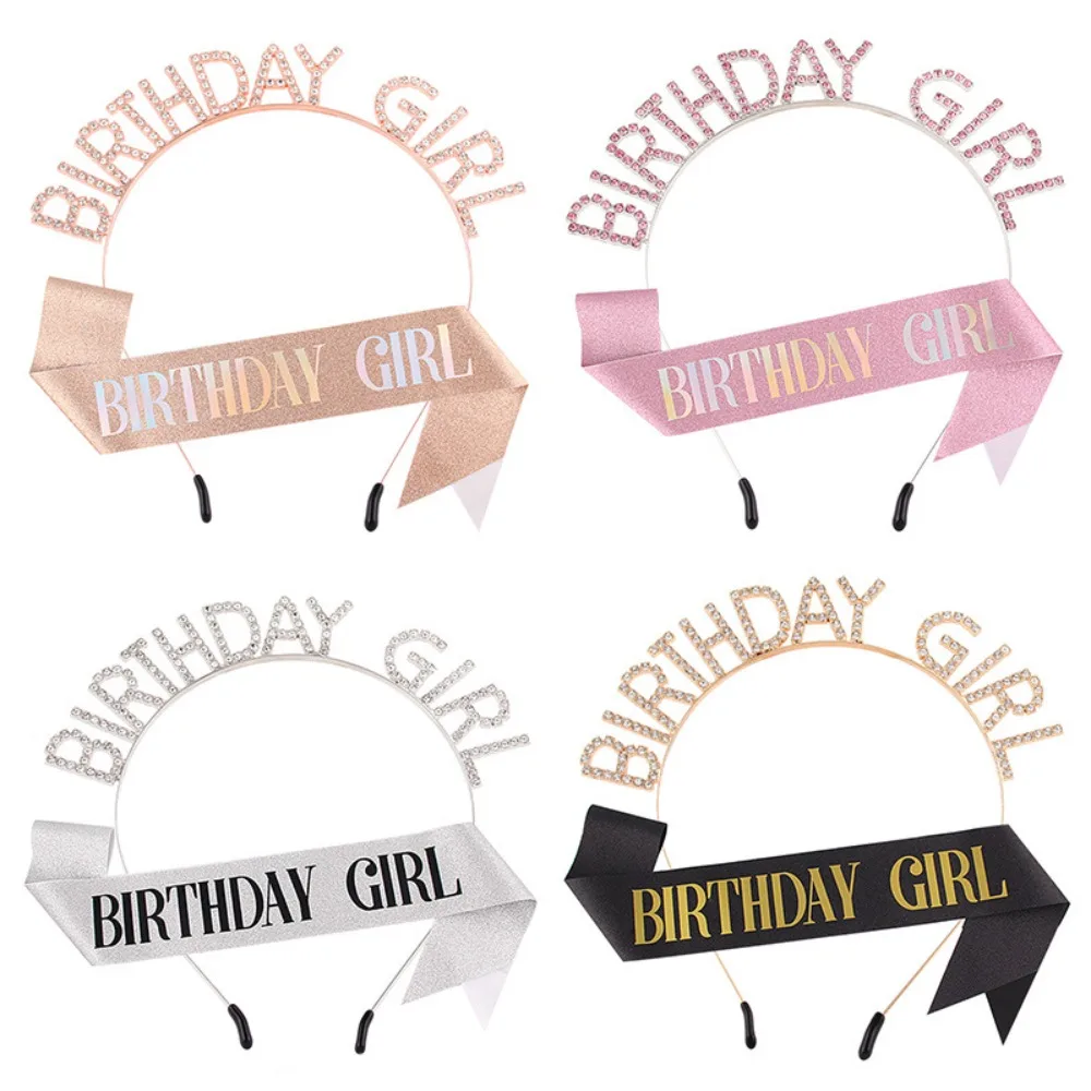 Birthday Girl Sash and Rhinestone Tiara Crown Glitter Birthday Sash Gifts for Girls Happy Birthday Party Decorations Supplies