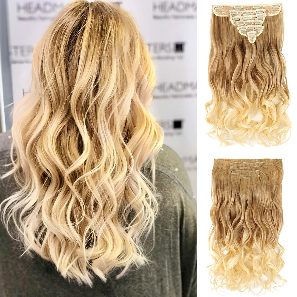 

BOL Synthetic Clip in Hair Extension Curly Hairpieces 6Pcs/set Long Wavy Honey Blonde Fake Hair for Women Daily Use