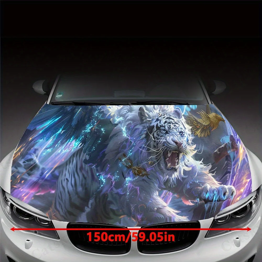 Phantom - light White Tiger Pattern car hood stickers, waterproof self-adhesive, scratch resistant, easy to stick, durable car P