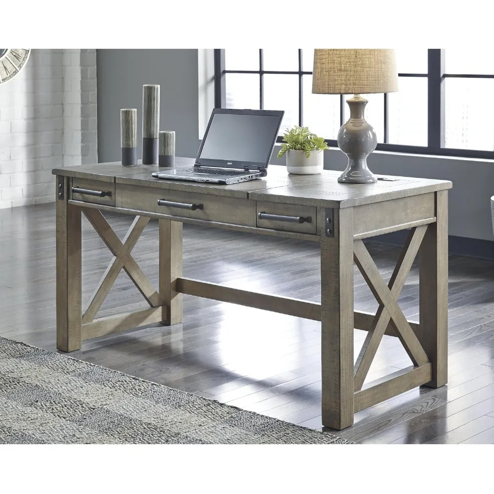 

Aldwin Rustic Farmhouse 60" Home Office Lift Top Desk with Charging Port，28"D x 60"W x 31"H