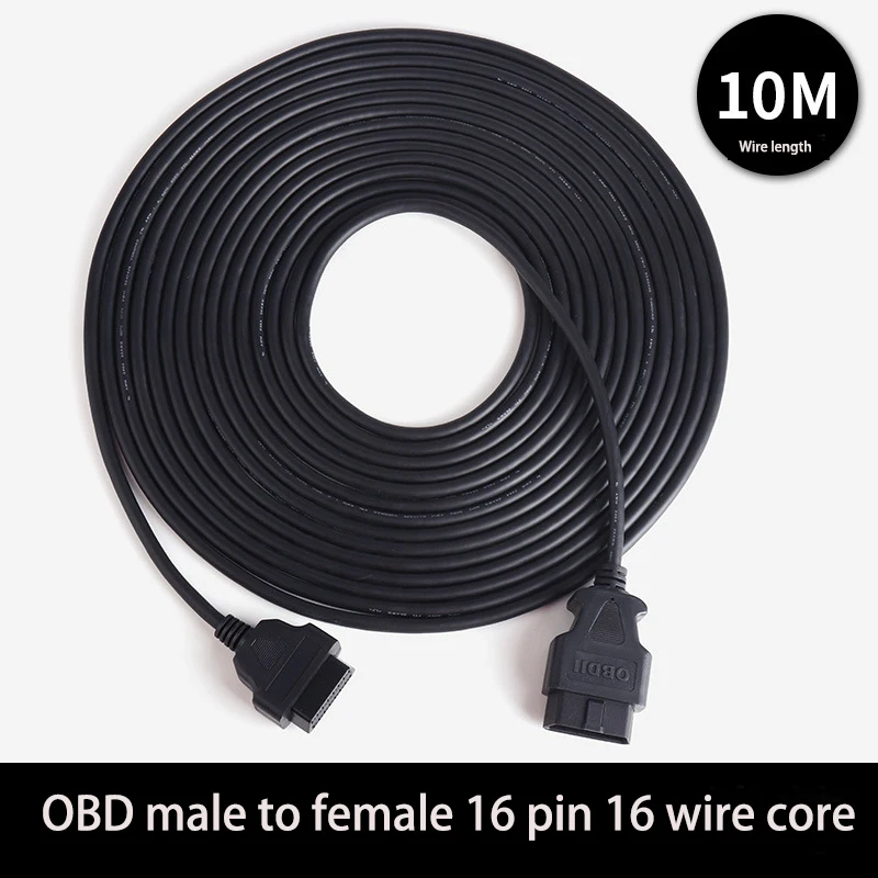 10 Meters OBD2 OBD II Extension Cable  16PIN Male To Female Connector 10m For Auto ELM327 Connector Interface Diagnostic Tool