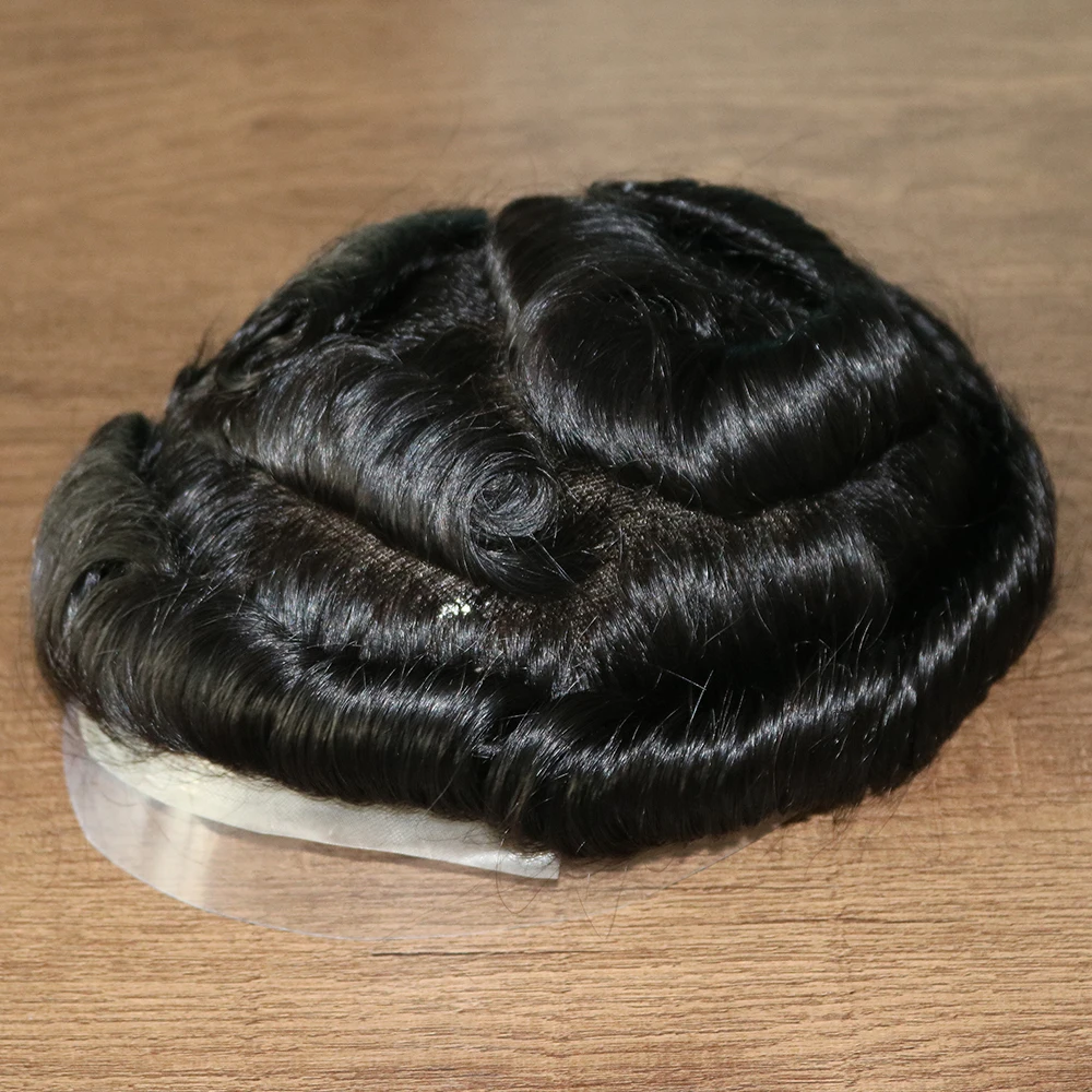 Toupee Lace PU Base Wig para homens, sistema de substituição do cabelo humano, prótese capilar, Austrália