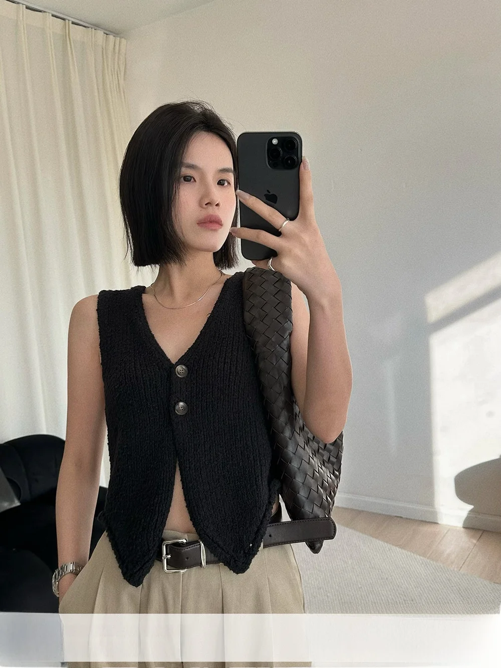 

Вязаный вручную жилет MUCCHICV с воротником, весна 2024, новинка, кардиган с открытым передом, женская модная одежда