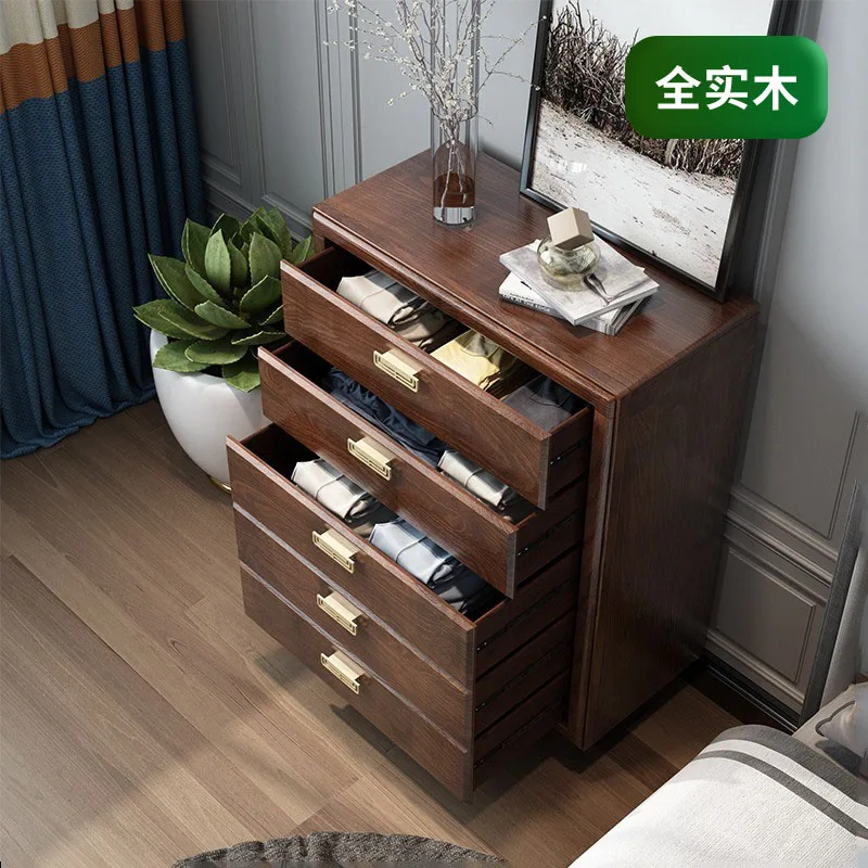 Hxl Chinese Style Chest of Drawers Solid Wood Bedroom Locker Retro Chest of Drawer Wall-Mounted Storage Cabinet