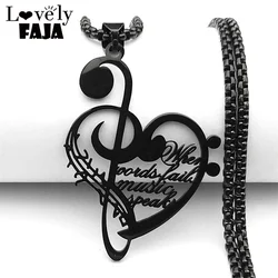 Hollow Music Note Necklace Love Heart Letter Pendant Chain Stainless Steel Black Color for Women Men Hip Hop Chain Jewelry Gift