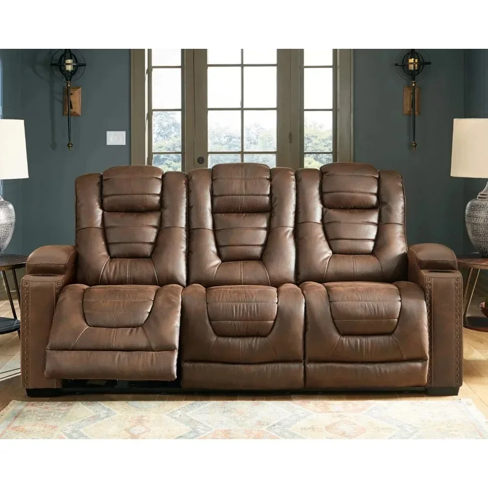 Owner's Box Faux Leather Power Reclining Sofa with Adjustable Headrest, Brown