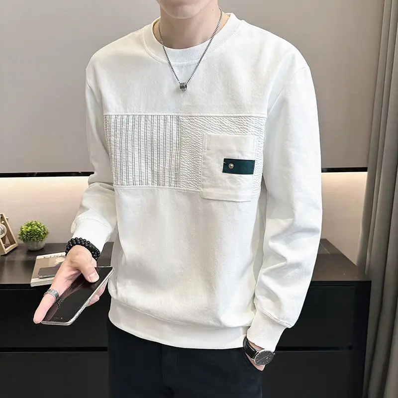 Womens Crew Neck Sweater Autumn and Winter Men's Bottoming Top 2024 New Trend Loose Long-sleeved T-shirt Splicing Jacket