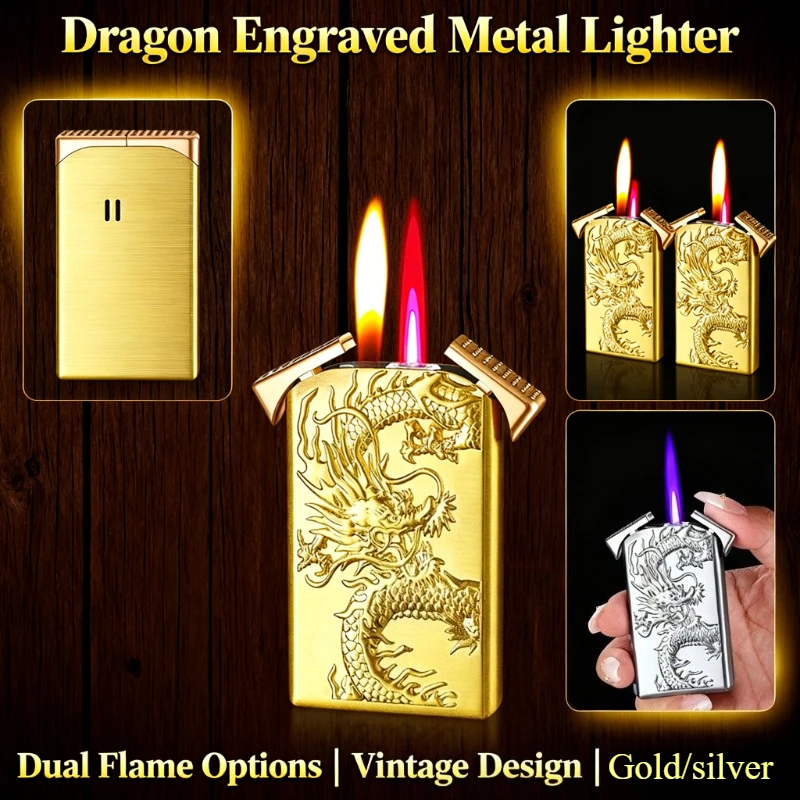 

Dual Butane Lighter - Windproof Blue Jet Flame, Scratch-Resistant Metal, Inflatable Cigarette Accessory & Premium Gift for Men