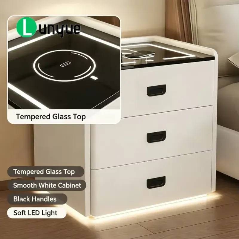 Smart Bedside Table with Wireless Charging Password Lock Bluetooth Speaker LED Light for Home Hotel Bedroom Furniture