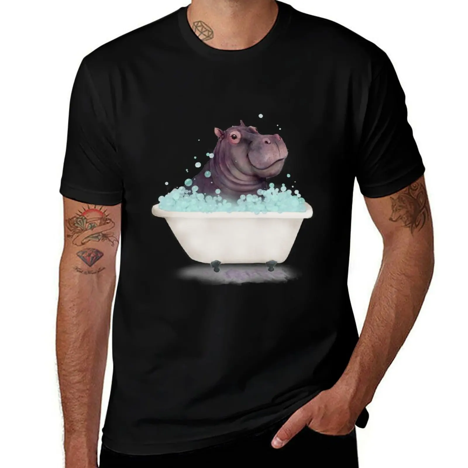 Hippo in the Bathtub T-Shirt Big Size Short Sleeve Casual Top