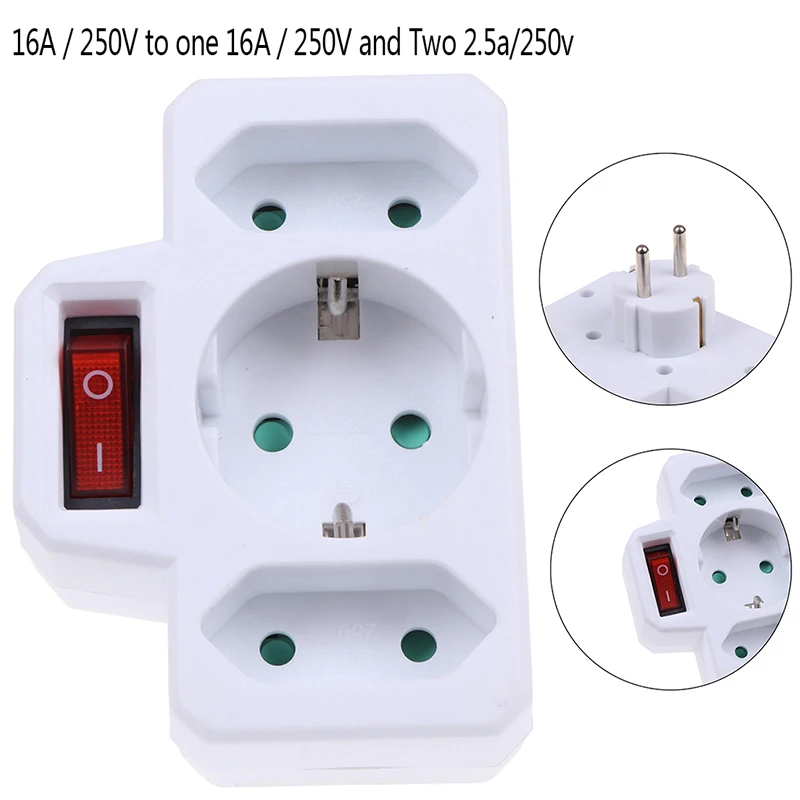 

European Type Conversion Plug 1 TO 3 Way EU Standard Power Adapter Socket 16A Travel Plugs with switch