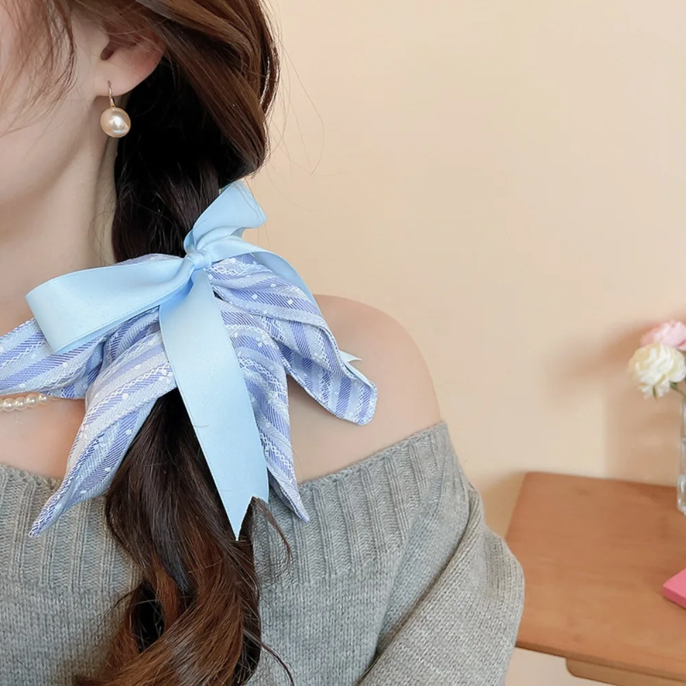 

Headwear Korean Style Plaid Silk Ribbon Scrunchies Bow Elastic Large Intestine Hair Ring Satin Pink Square Cloth Hair Tie Girls