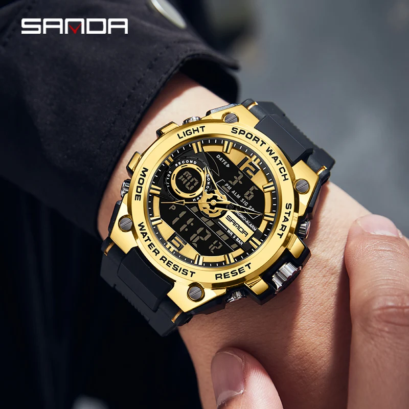 Fashion Sanda Top Brand Waterproof Luxury Clock Alarm Clock For Male Led Digital Men\'s Wristwatch Military Army Sports Watches