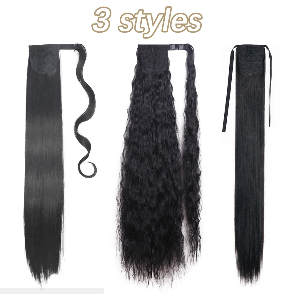 Synthetic Long Straight Ponytail Clip In Hair Extension 34Inch Wrap Around Pony Hairpiece For Women Heat Resistant Horsetail