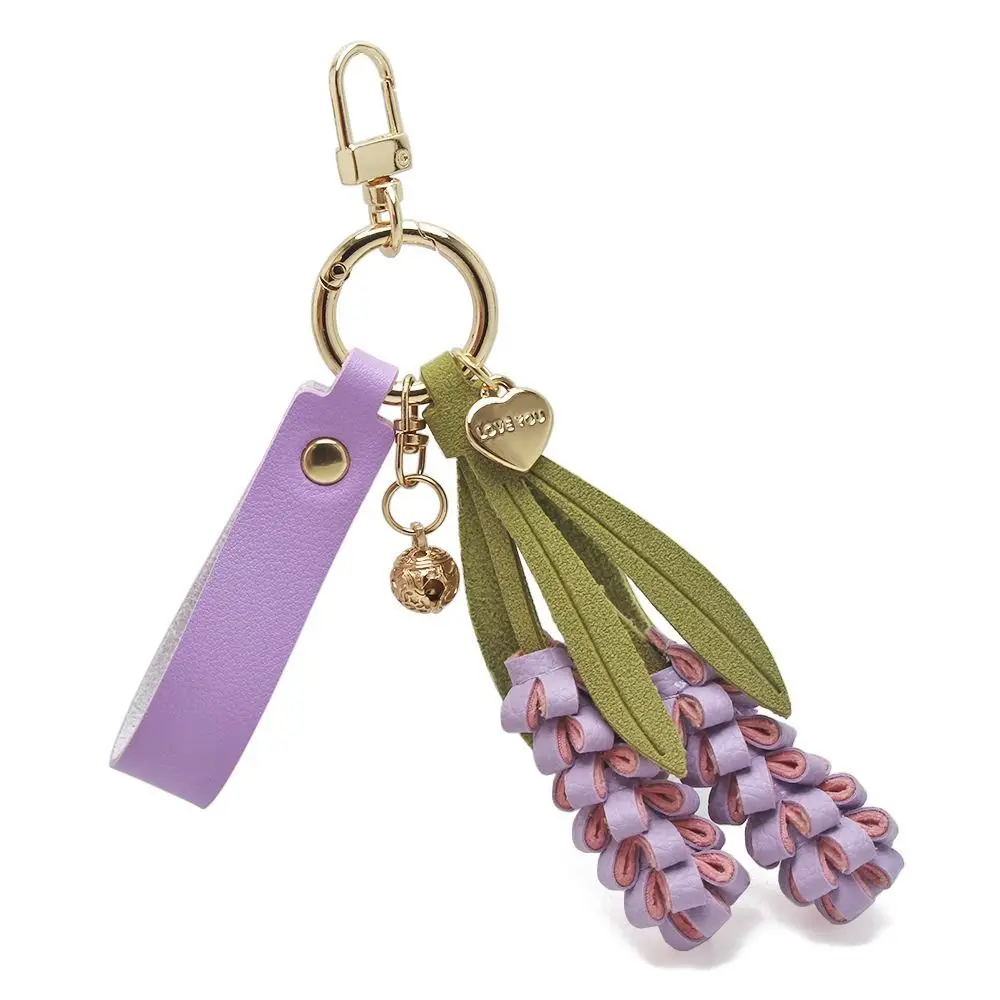 Lovely Purple Pu Leather Flower Pendant Lavender Hanger Pu Flower Keychain Weave Fashion Bag Charm Car Keyring