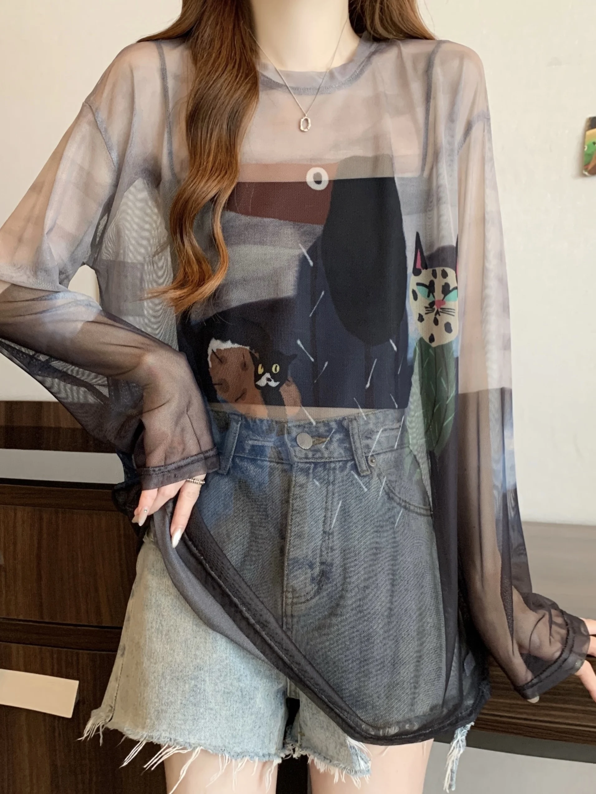 

plus Size Women's fiti Loose Me Long Sve T-irt Sun Protection Casual Sle round Ne Versatile Cover up