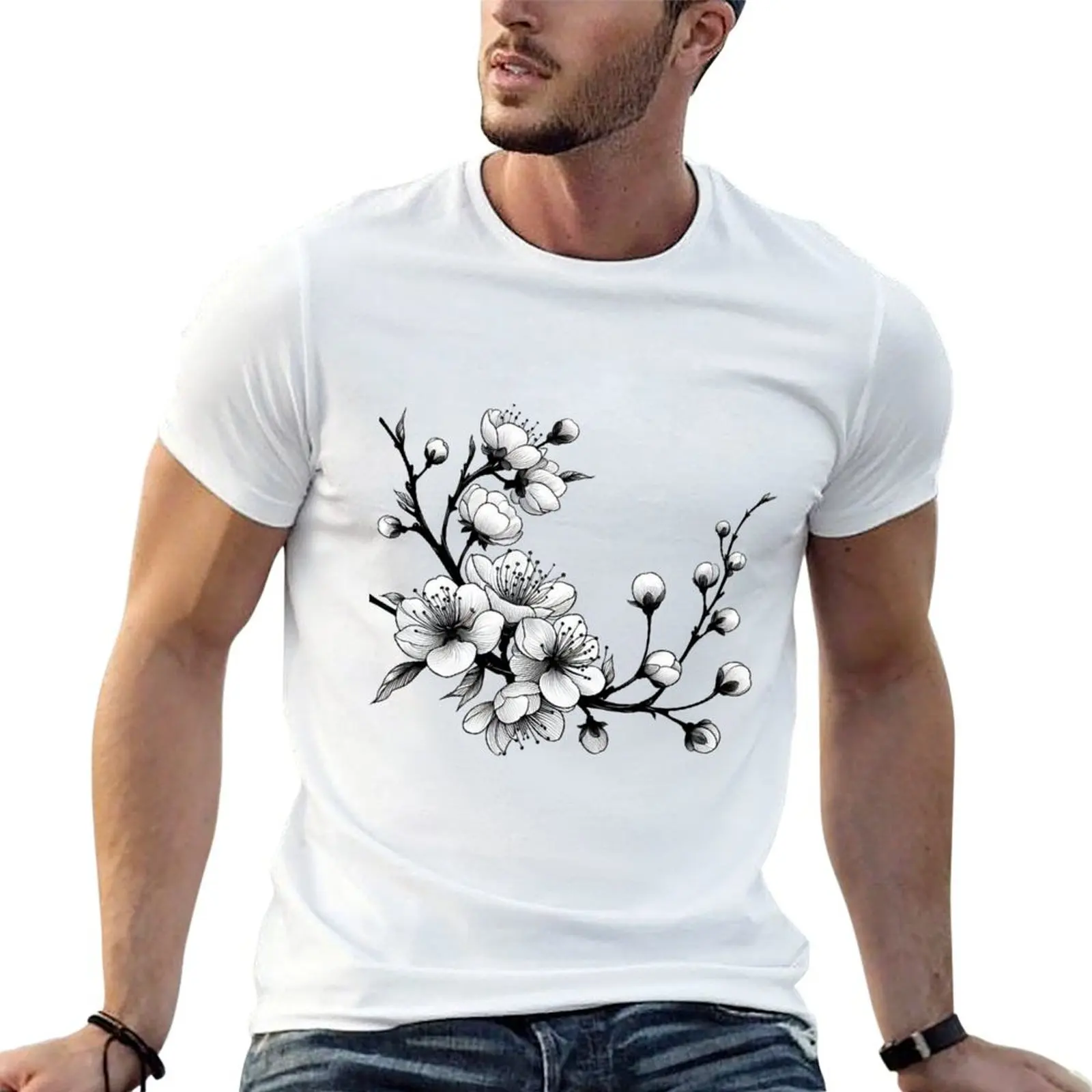 

Sakura branch T-Shirt cotton t shirts man 100% man t shirt designer man t shirts for men T-shirt