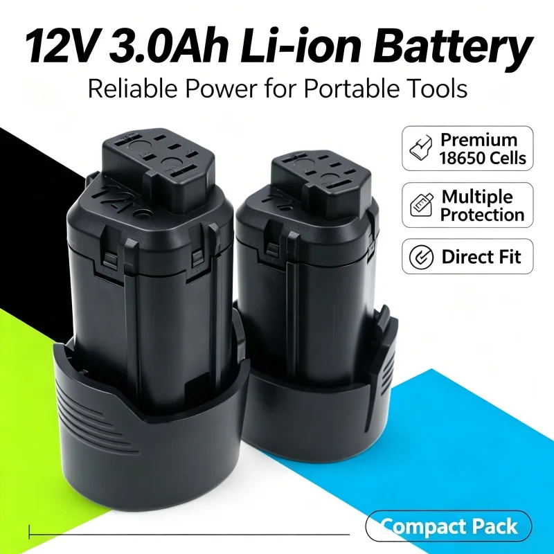 Compatible with AEG Ridgid Handheld Drill 12V 3.0Ah Compact Lithium Replacement Battery Assembled by 18650 Cells
