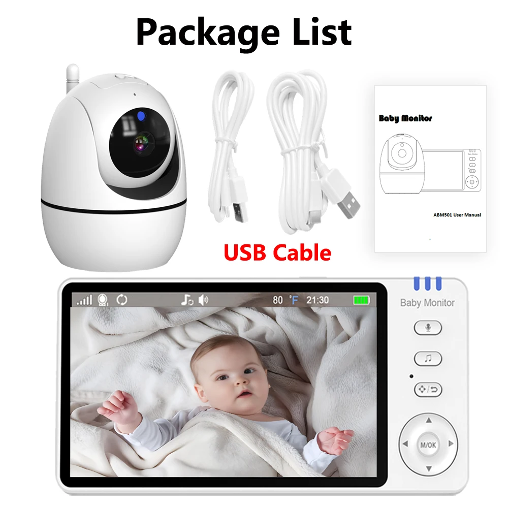 Moniteur vidéo pour bébé de 5 pouces, avec Zoom 4X, caméra pour bébé, nounou, mère et enfant, Audio 