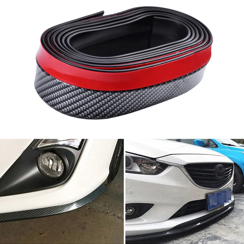 CHIZIYO 2.5M Soft Black Auto Rubber Carbon Stripes Mouldings Protector Outside Front Bumper Lip Kit