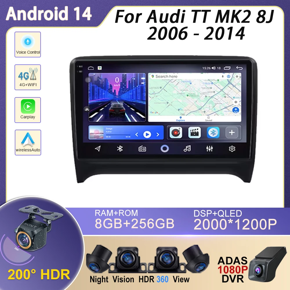 

Car Radio Android Auto For Audi TT MK2 8J 2006 - 2014 Wireless Carplay BT Multimedia Player Stereo GPS Navigation 4G WIFI DSP