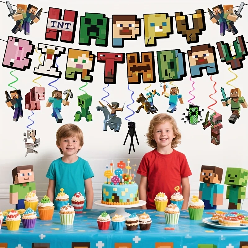 

13pcs Birthday Party Decorations - Vibrant Character Cutouts, Balloons, and Confetti in Pink, Green, Yellow, Orange, Red, Purple