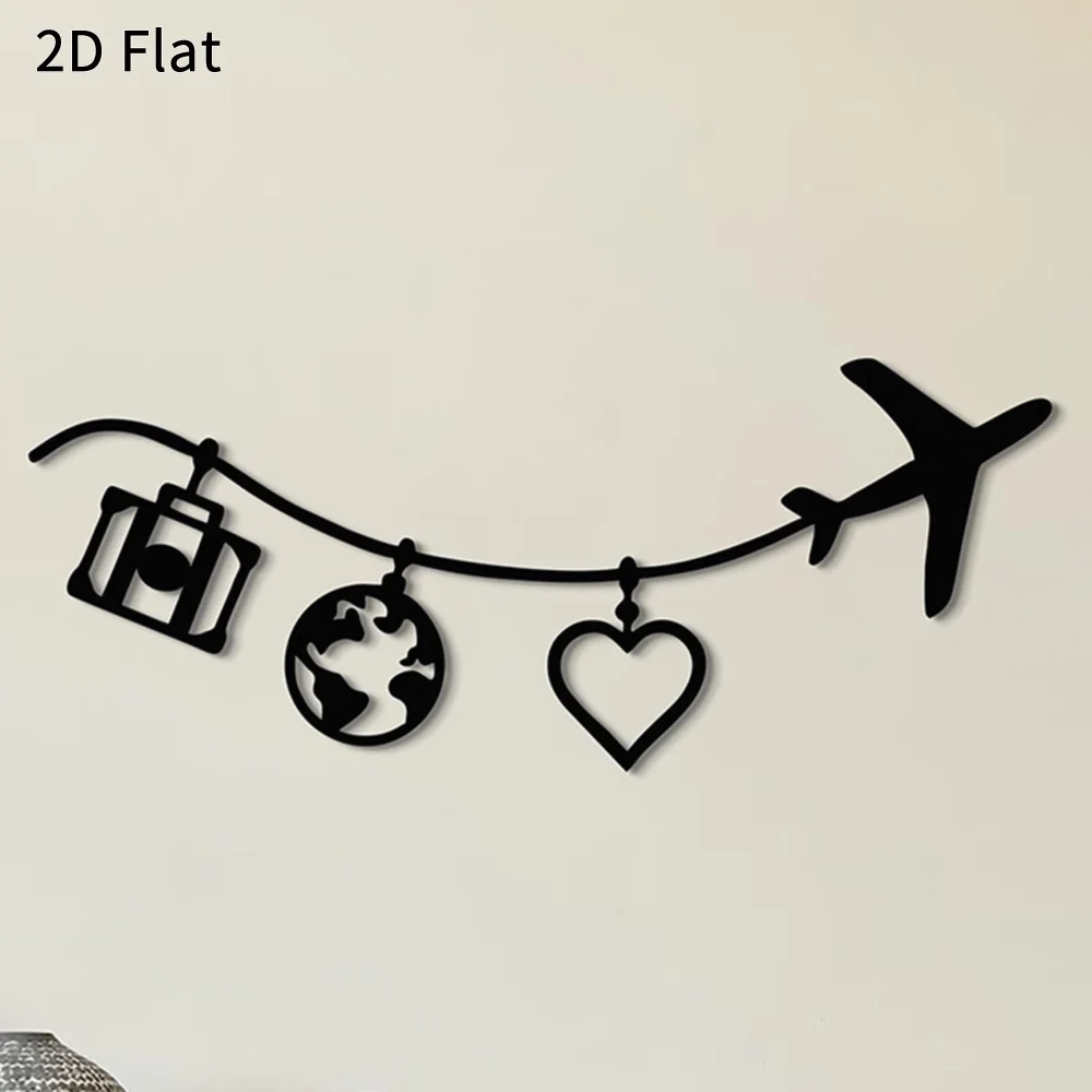 CIFBUY Metal Travel Theme Wall Art 2D Flat Airplane Luggage Globe Heart Metal Wall Hanging,Adventure Wanderlust Home Decor