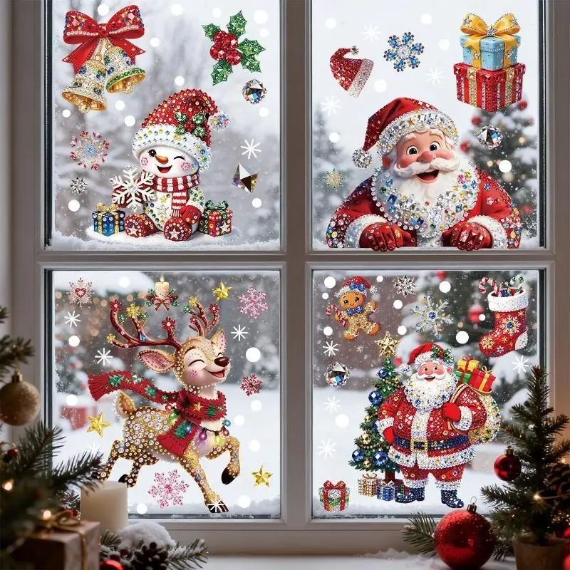 Christmas Window Stickers Glow in Dark Snowman Santa Elf Pattern Non-toxic for Kids Room Mall Xmas Decor