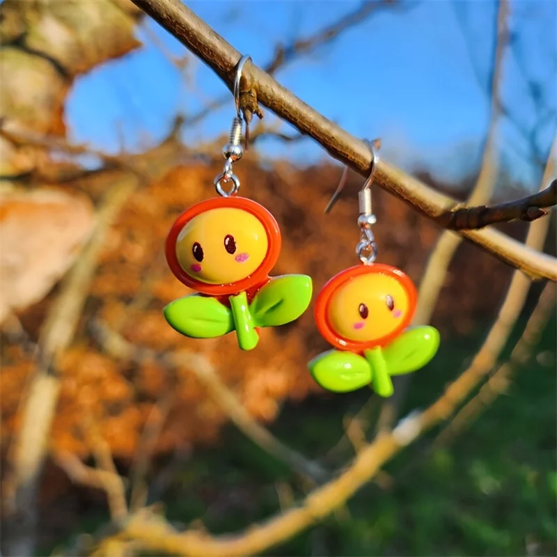Cute Cartoon Sunflower Earrings Handmade Resin Drops | Classic Game Inspired Gift for Women
