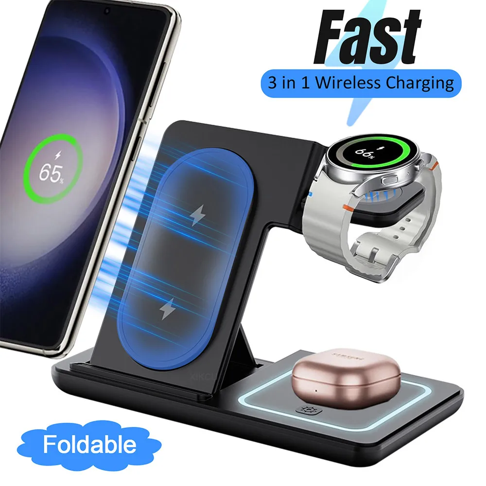 Foldable Wireless Charger Stand LED Light Phone Holder For S
