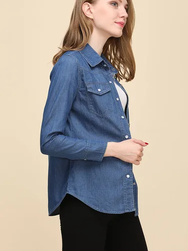 Imagen 2 del producto Otoño 2024 nuevas camisas y blusas de mezclilla para mujeres estilo coreano Top de manga larga Color azul o azul cielo Jeans blusas elegantes