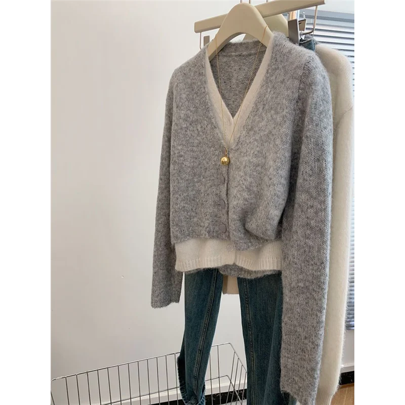 Korean Sle V-Ne Knitted Open Cardigan Women's Soft Cozy ey Sweater Top Casual High-End Feeling Spring Season