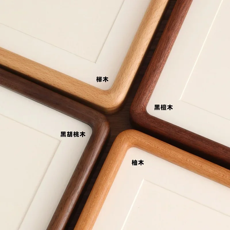 Square Solid Wood Photo Frame Mortise‑Tenon Rounded Corner Walnut Teak Wood Picture Frame Wall Mount Photo Display Home Decor