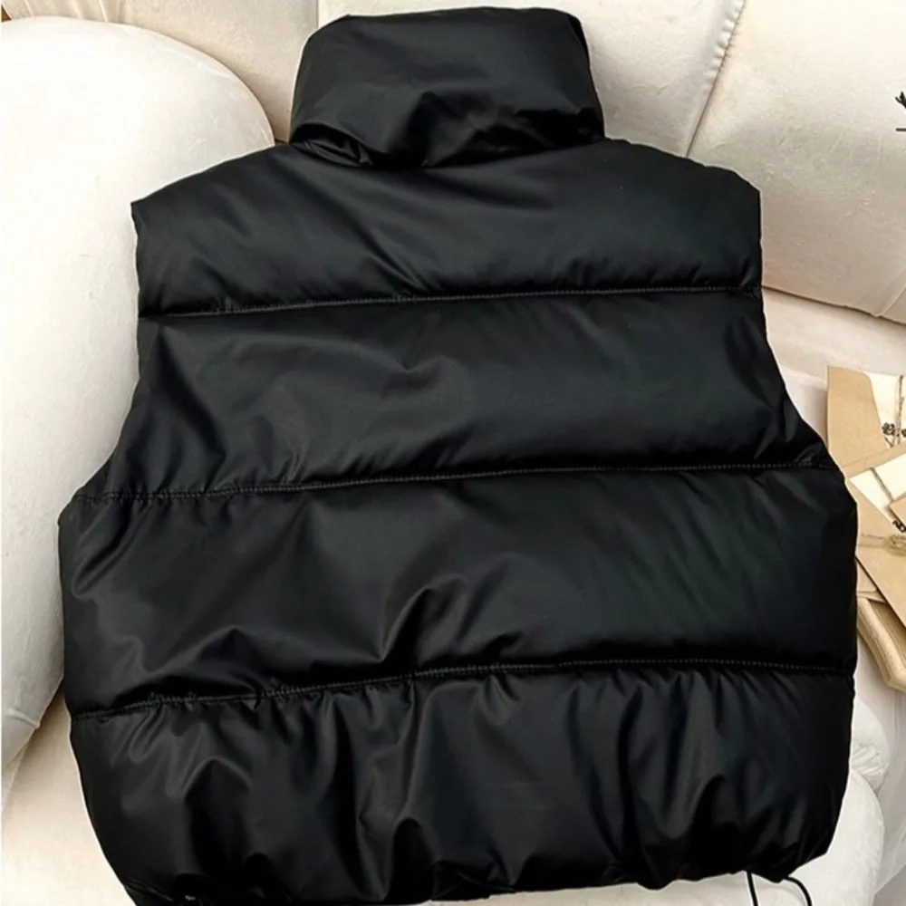 Fashion Stand-up Collar Winter Vest Loose Fit Sleeveless Cotton Vest Short Length Cropped Jacket For Women