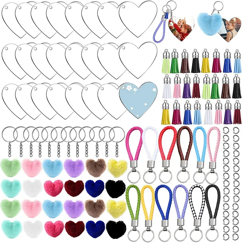 

126Pcs Acrylic Keychain Blanks Tassels, Transparent Acrylic Key Chain Embryo Accessories,For DIY Projects