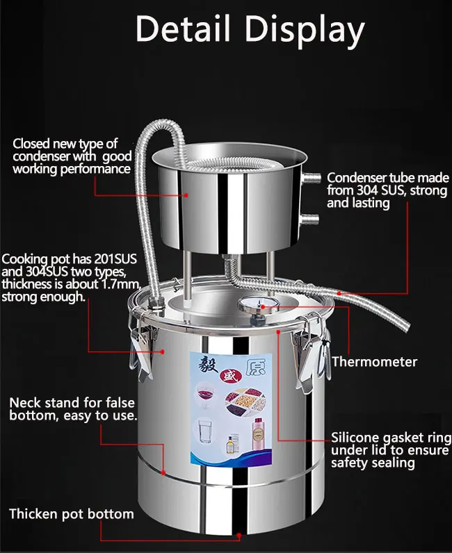 Imagem -03 - Moonshine Ainda Destilador com Bomba de Circulação Vinho Faça Você Mesmo Brandy Óleo Essencial Kit Brewing Destilaria Whisky 10l Nova Chegada