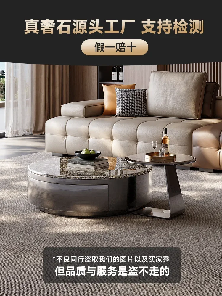 Italian Light Luxury Platinum Diamond Natural Luxury Stone Living Room Living Room Marble Coffee TableD21