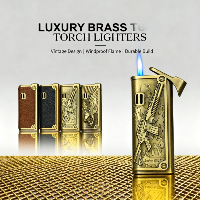 

Durable Genuine Leather Men's Torch Lighter Embossed Dancer Pattern, Windproof Jet Flame, Refillable for Outdoor Camping Travel