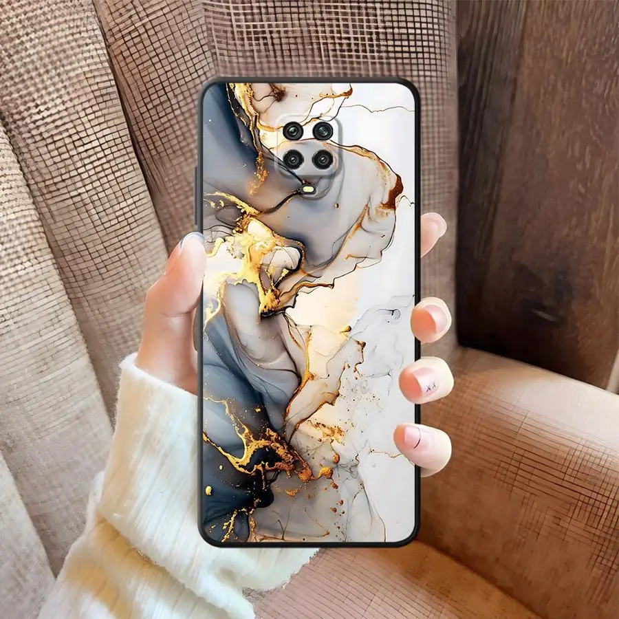 حافظة لهاتف Xiaomi Redmi Note 11s 13 14 Pro Plus 12s 9S 9 10 11 12 Pro 7 8 10S غطاء هاتف ناعم أسود زهرة رخامية #2