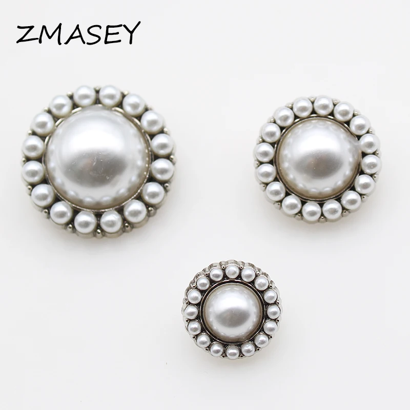 ZMASEY 10 Pieces Alloy Vintage Pearl Clothing Buttons For Women Clothing Button Sewing Accessories15/20/25MM